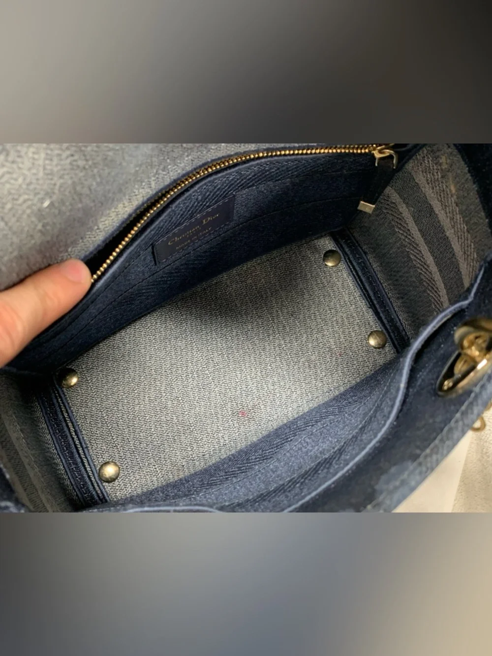 Christian Dior Lady D-Lite Floral Medium Blue Denim Bag